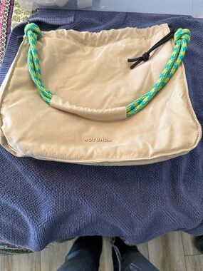 Rotunda Beige Shoulder Bag with Turquoise & Yellow Rope Handle